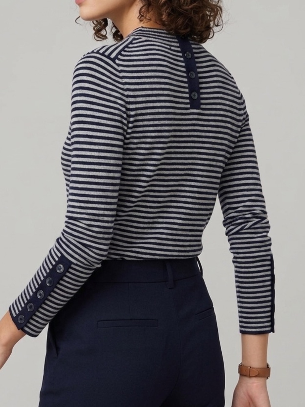 J. Crew Navy and Gray Striped Merino Wool Sweater